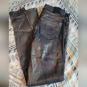 True Religion super skinny blue metallic jeans